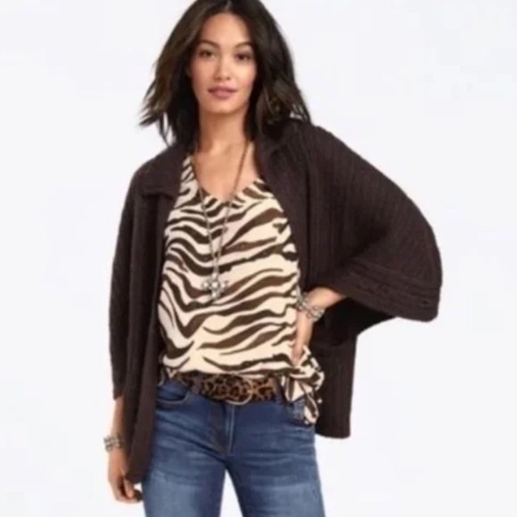 CAbi Zebra Print Ruffle Flutter Sleeve Blouse Style #3771 Brown Cream NW… - Picture 7 of 8